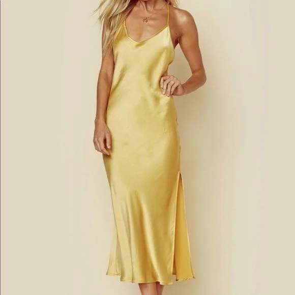 Planet Blu Slip Midi Dress (Yellow) - Size XS photo 1
